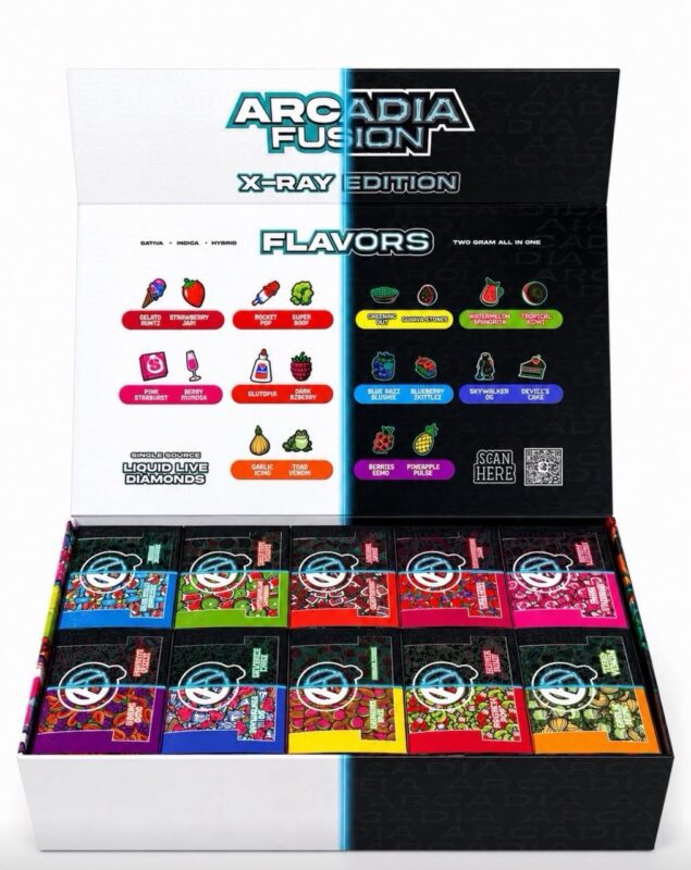 Arcadia 2G Disposable X-Ray Edition is a compact, ready-to-use disposable vape featuring a distinctive X-Ray Edition design and a 2-gram capacity.